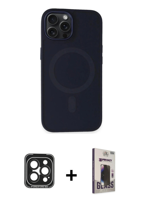 ieg™ iPhone 15 Pro Max Kılıf Kutup Serisi - Siyah Bilvis Hayalet Cam Ekran Koruyucu + Siyah PVD Meta