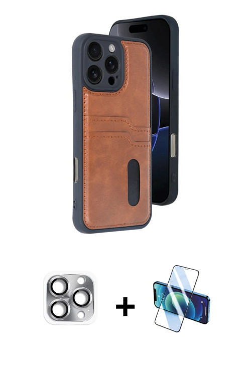 ieg™ iPhone 16 Pro Max Kılıf Yörünge Işık Serisi - Siyah 3D Antistatik Cam Ekran Koruyucu + Gri Pers