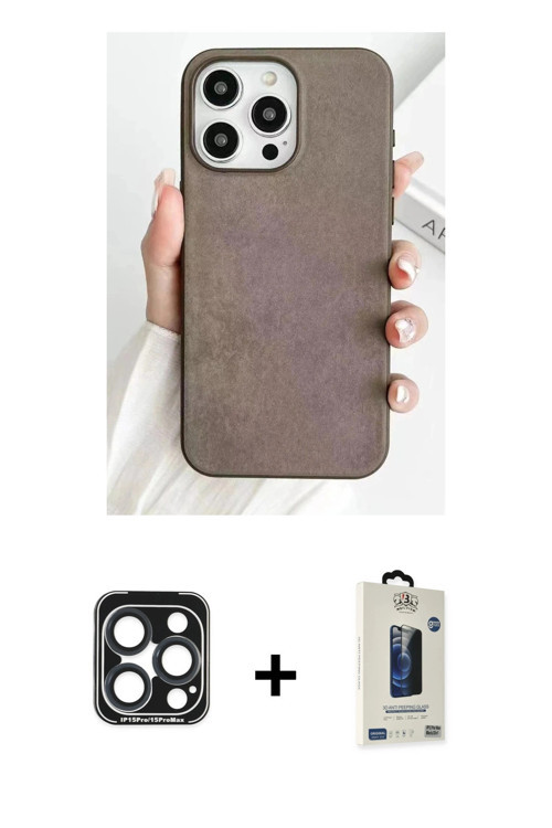 ieg™ iPhone 15 Pro Max Kılıf Pusula Modern - Siyah Bilvis Hayalet Cam Ekran Koruyucu + Lacivert PVD