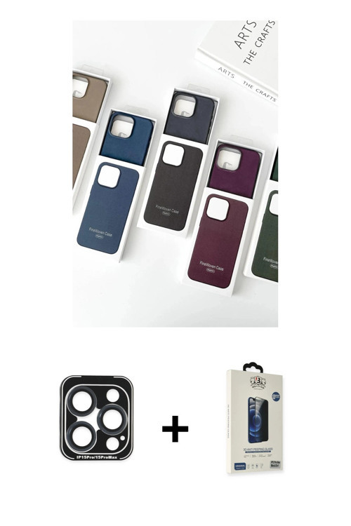 ieg™ iPhone 15 Pro Max Kılıf Pusula Modern - Siyah Bilvis Hayalet Cam Ekran Koruyucu + Lacivert PVD
