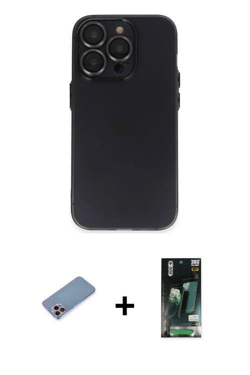 ieg™ iPhone 13 Pro Max Kılıf Ufuk Minimal Özel Seri - Şeffaf 360 Full Body Arka Koruyucu + Pembe Shi