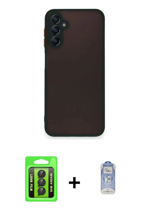 ieg™ Galaxy A35 5G Kılıf Ahenk Çizgi Serisi - Siyah Joko Magic 5D Cam + Siyah Raze Metal Kamera Lens