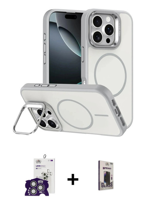 ieg™ iPhone 16 Pro Max Kılıf Çekirdek Klasik - Siyah Bilvis Hayalet Cam Ekran Koruyucu + Gümüş Bilvi