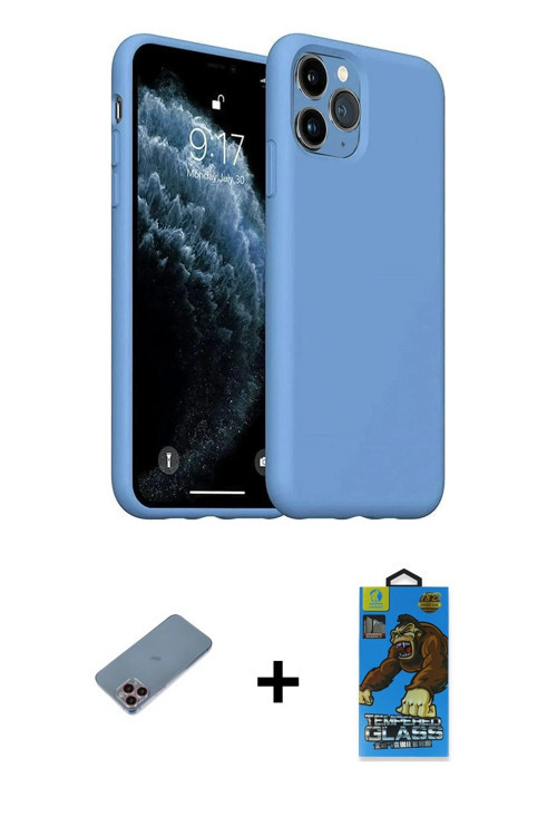 ieg™ iPhone 11 Pro Max Kılıf Ahenk Serisi - Siyah 18D Cam Ekran Koruyucu + Pembe Shine Kamera Lens K