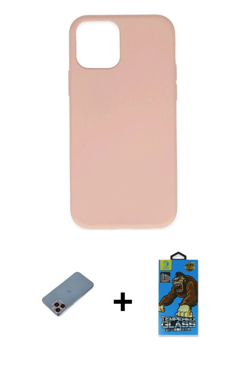 ieg™ iPhone 11 Pro Max Kılıf Ahenk Serisi - Siyah 18D Cam Ekran Koruyucu + Pembe Shine Kamera Lens K