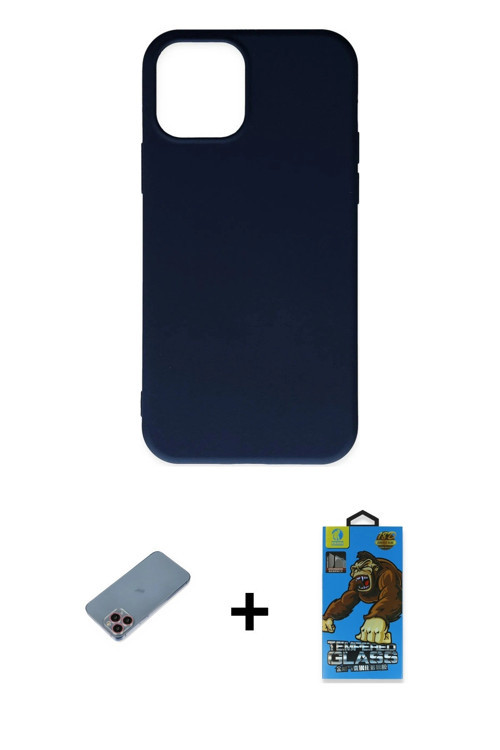 ieg™ iPhone 11 Pro Max Kılıf Ahenk Serisi - Siyah 18D Cam Ekran Koruyucu + Pembe Shine Kamera Lens K