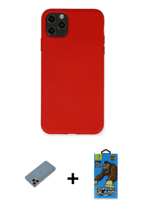 ieg™ iPhone 11 Pro Max Kılıf Ahenk Serisi - Siyah 18D Cam Ekran Koruyucu + Pembe Shine Kamera Lens K