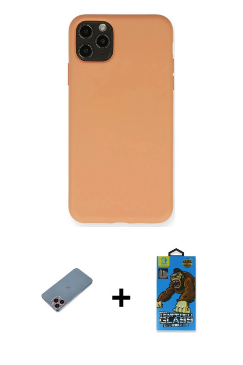 ieg™ iPhone 11 Pro Max Kılıf Ahenk Serisi - Siyah 18D Cam Ekran Koruyucu + Pembe Shine Kamera Lens K