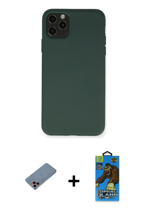 ieg™ iPhone 11 Pro Max Kılıf Ahenk Serisi - Siyah 18D Cam Ekran Koruyucu + Pembe Shine Kamera Lens K