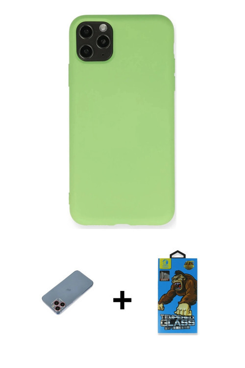 ieg™ iPhone 11 Pro Max Kılıf Ahenk Serisi - Siyah 18D Cam Ekran Koruyucu + Pembe Shine Kamera Lens K