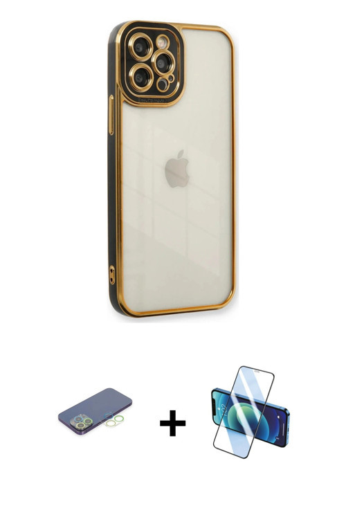 ieg™ iPhone 12 Pro Max Kılıf Çekirdek Klasik Serisi - Siyah 3D Antistatik Cam Ekran Koruyucu + Yeşil