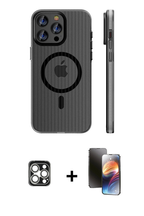 ieg™ iPhone 16 Pro Max Kılıf Pusula Minimal Koleksiyonu - Siyah 3D Antistatik Mat Seramik Nano Ekran
