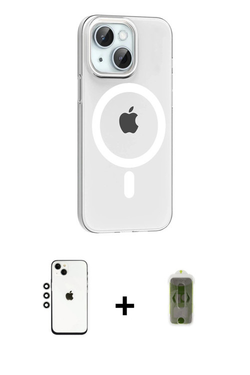ieg™ iPhone 14 Kılıf Pusula Form Özel Seri - Siyah Joko Magic 5D Hayalet Cam + Gümüş Shine Kamera Le