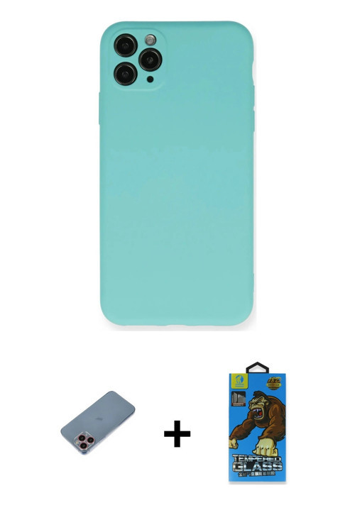ieg™ iPhone 11 Pro Max Kılıf Ahenk Serisi - Siyah 18D Cam Ekran Koruyucu + Pembe Shine Kamera Lens K