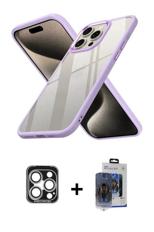 ieg™ iPhone 15 Pro Max Kılıf Nova Işık Serisi - Siyah Vanessa Magic Cam + Gümüş PVD Metal Kamera Len