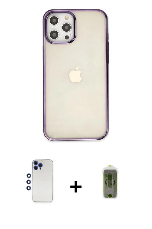 ieg™ iPhone 12 Pro Max Kılıf Doruk Doku Prime - Siyah Joko Magic 5D Hayalet Cam + Lacivert Shine Kam
