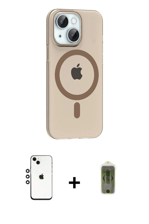 ieg™ iPhone 14 Kılıf Pusula Form Özel Seri - Siyah Joko Magic 5D Hayalet Cam + Gümüş Shine Kamera Le