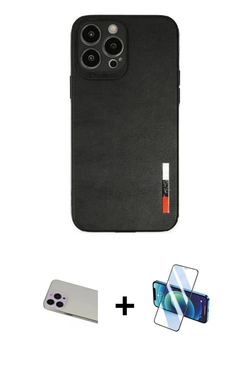 ieg™ iPhone 13 Pro Max Kılıf Doruk Asil Koleksiyonu - Siyah 3D Antistatik Cam Ekran Koruyucu + Mor R