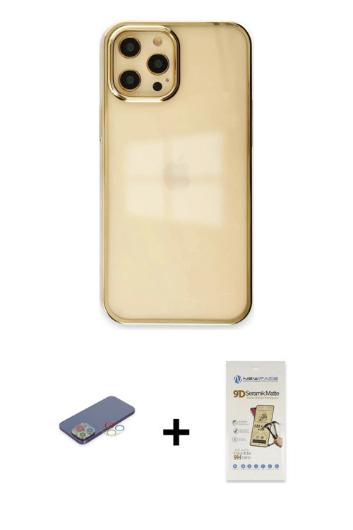 ieg™ iPhone 12 Pro Max Kılıf Doruk Doku Prime - Siyah Mat Seramik Nano Ekran Koruyucu + Mavi Renkli