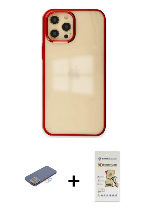 ieg™ iPhone 12 Pro Max Kılıf Doruk Doku Prime - Siyah Mat Seramik Nano Ekran Koruyucu + Mavi Renkli