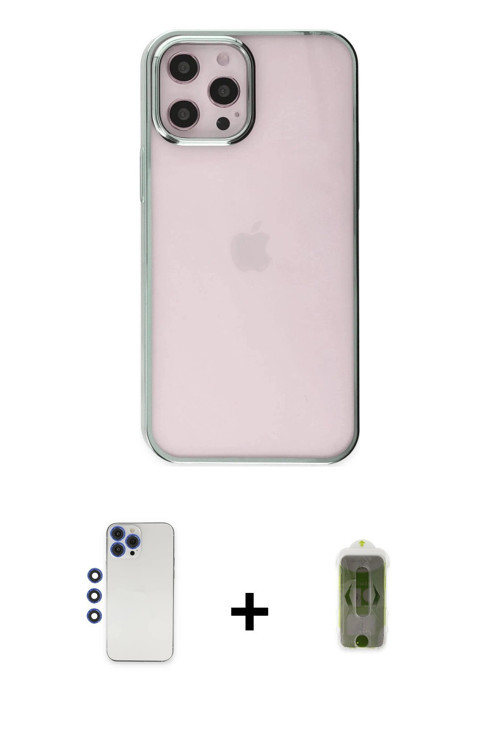 ieg™ iPhone 12 Pro Max Kılıf Doruk Doku Prime - Siyah Joko Magic 5D Hayalet Cam + Lacivert Shine Kam