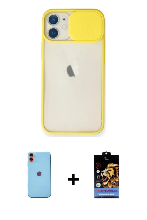 ieg™ iPhone 11 Kılıf Vadi Çizgi - Siyah Buffer Hayalet Cam Ekran Koruyucu + Turuncu Neon Fosforlu Ka