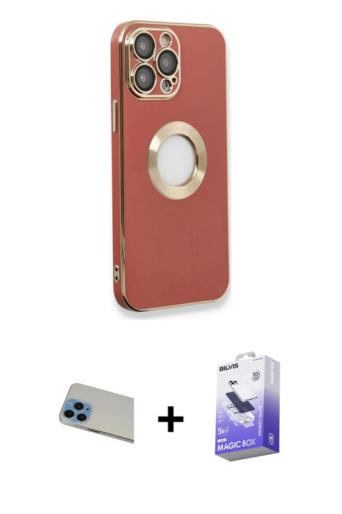 ieg™ iPhone 13 Pro Max Kılıf İz Form Serisi - Siyah Bilvis 5in1 5D Magic Hayalet Cam Ekran Koruyucu
