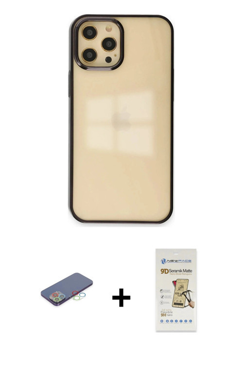 ieg™ iPhone 12 Pro Max Kılıf Doruk Doku Prime - Siyah Mat Seramik Nano Ekran Koruyucu + Mavi Renkli