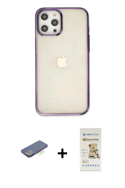 ieg™ iPhone 12 Pro Max Kılıf Doruk Doku Prime - Siyah Mat Seramik Nano Ekran Koruyucu + Mavi Renkli