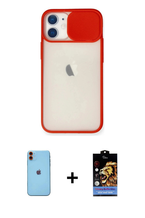 ieg™ iPhone 11 Kılıf Vadi Çizgi - Siyah Buffer Hayalet Cam Ekran Koruyucu + Turuncu Neon Fosforlu Ka