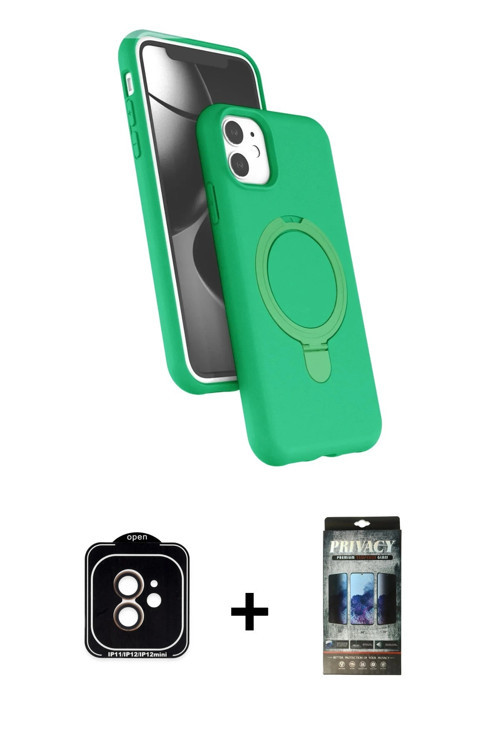 ieg™ iPhone 11 Kılıf İz Işık Koleksiyonu - Siyah 34D Hayalet Izgaralı Cam + Turuncu PVD Metal Kamera