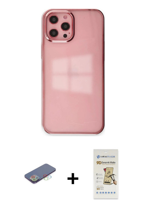 ieg™ iPhone 12 Pro Max Kılıf Doruk Doku Prime - Siyah Mat Seramik Nano Ekran Koruyucu + Mavi Renkli