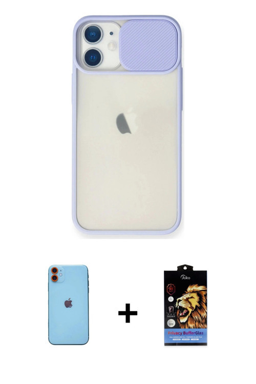 ieg™ iPhone 11 Kılıf Vadi Çizgi - Siyah Buffer Hayalet Cam Ekran Koruyucu + Turuncu Neon Fosforlu Ka
