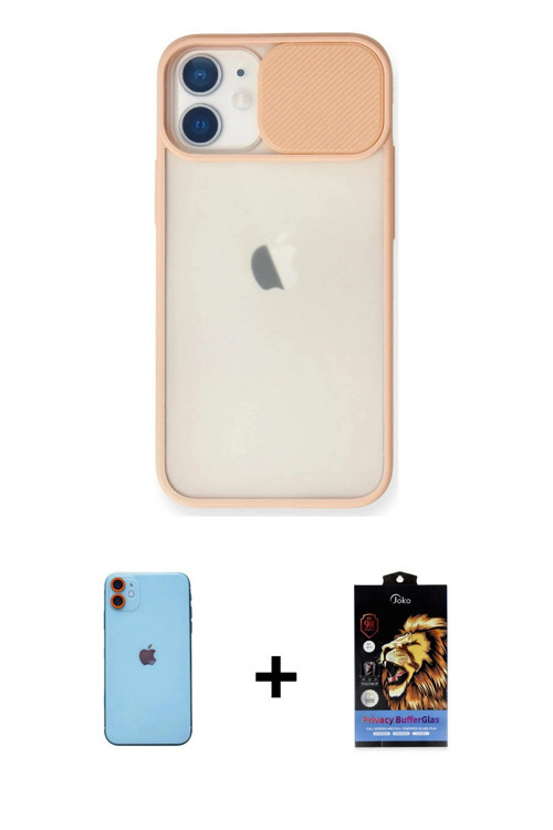 ieg™ iPhone 11 Kılıf Vadi Çizgi - Siyah Buffer Hayalet Cam Ekran Koruyucu + Turuncu Neon Fosforlu Ka