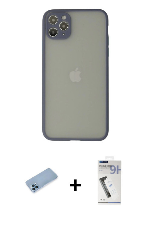 ieg™ iPhone 12 Pro Max Kılıf Ahenk Çizgi Serisi - Şeffaf Uv Polymer Nano Ekran Koruyucu + Mavi Shine