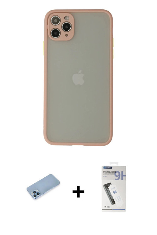 ieg™ iPhone 12 Pro Max Kılıf Ahenk Çizgi Serisi - Şeffaf Uv Polymer Nano Ekran Koruyucu + Mavi Shine