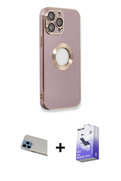 ieg™ iPhone 13 Pro Max Kılıf İz Form Serisi - Siyah Bilvis 5in1 5D Magic Hayalet Cam Ekran Koruyucu