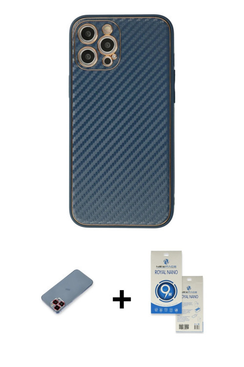 ieg™ iPhone 12 Pro Max Kılıf Ahenk Işık - Şeffaf Royal Nano Ekran Koruyucu + Kırmızı Metal Kamera Le