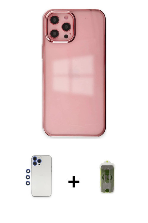 ieg™ iPhone 12 Pro Max Kılıf Doruk Doku Prime - Siyah Joko Magic 5D Hayalet Cam + Lacivert Shine Kam