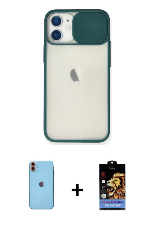 ieg™ iPhone 11 Kılıf Vadi Çizgi - Siyah Buffer Hayalet Cam Ekran Koruyucu + Turuncu Neon Fosforlu Ka