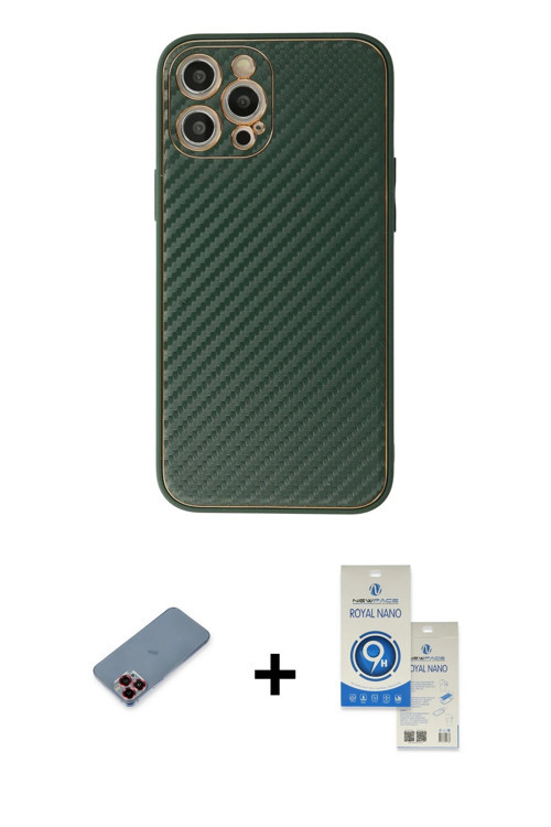 ieg™ iPhone 12 Pro Max Kılıf Ahenk Işık - Şeffaf Royal Nano Ekran Koruyucu + Kırmızı Metal Kamera Le