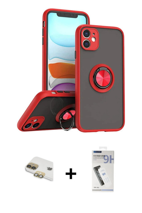 ieg™ iPhone 11 Kılıf Yörünge Çizgi - Şeffaf Uv Polymer Nano Ekran Koruyucu + Gold Pers Alüminyum Kam
