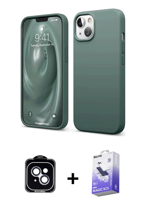 ieg™ iPhone 14 Kılıf Kozmos Yansıma Özel Seri - Siyah Bilvis 5in1 5D Magic Hayalet Cam Ekran Koruyuc