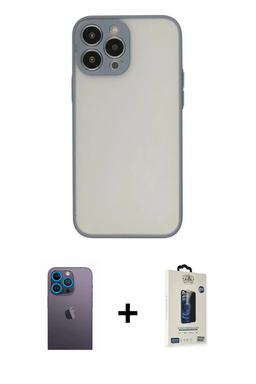 ieg™ iPhone 13 Pro Max Kılıf Ahenk Çizgi Serisi - Siyah Bilvis Hayalet Cam Ekran Koruyucu + Mavi Neo