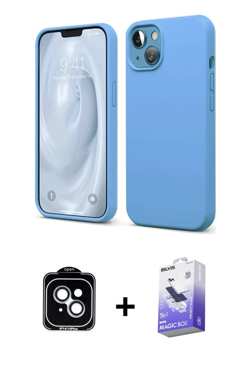 ieg™ iPhone 14 Kılıf Kozmos Yansıma Özel Seri - Siyah Bilvis 5in1 5D Magic Hayalet Cam Ekran Koruyuc