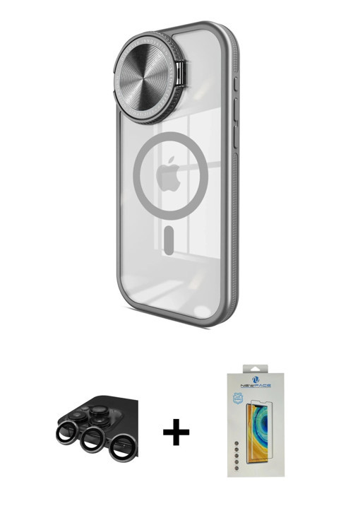 ieg™ iPhone 15 Pro Kılıf Kıvılcım Modern Koleksiyonu - Siyah Polymer Nano Ekran Koruyucu + Titanyum