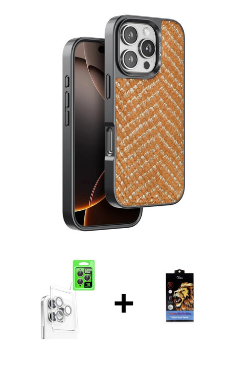 ieg™ iPhone 16 Pro Kılıf Vadi Özel Seri - Siyah Buffer Hayalet Cam Ekran Koruyucu + Beyaz Raze Metal