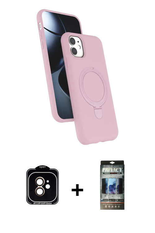 ieg™ iPhone 11 Kılıf İz Işık Koleksiyonu - Siyah 34D Hayalet Izgaralı Cam + Turuncu PVD Metal Kamera