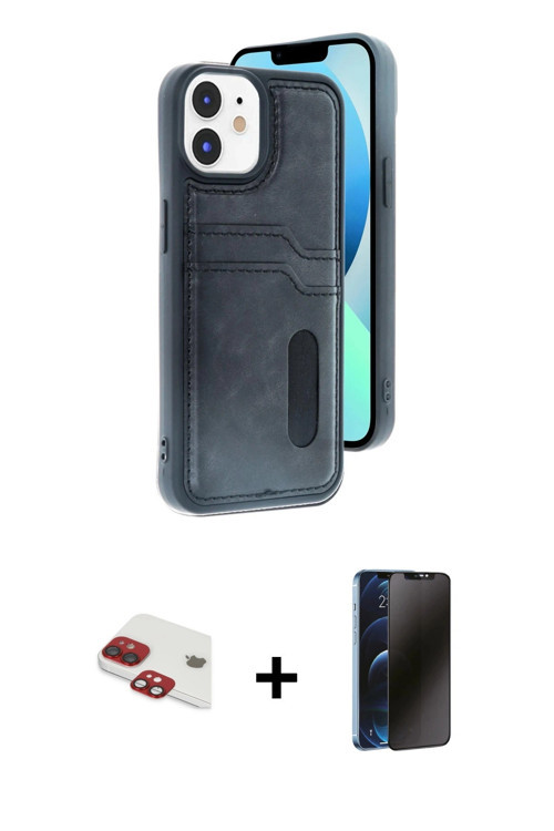 ieg™ iPhone 11 Kılıf Yörünge Işık Serisi - Siyah 3D Antistatik Hayalet Cam Ekran Koruyucu + Kırmızı