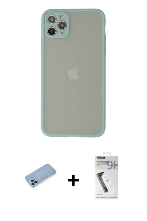 ieg™ iPhone 12 Pro Max Kılıf Ahenk Çizgi Serisi - Şeffaf Uv Polymer Nano Ekran Koruyucu + Mavi Shine